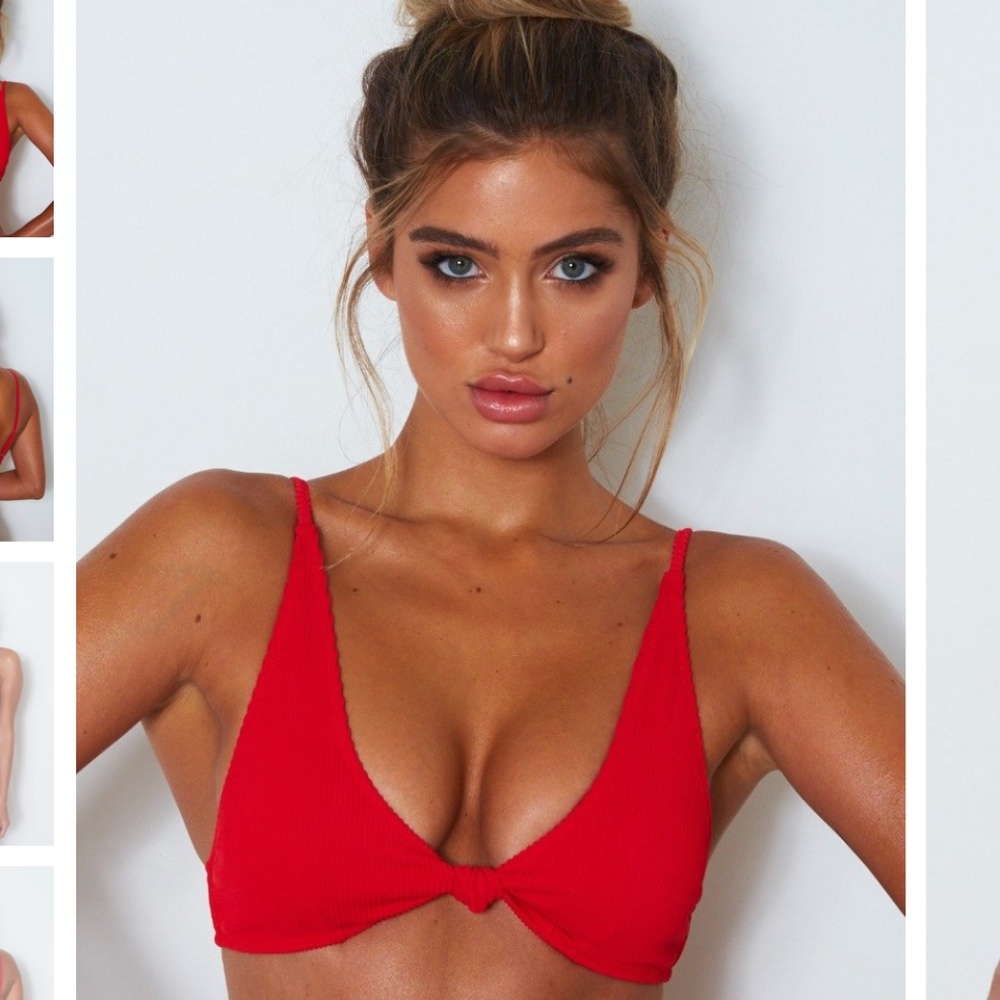 White Fox Red Ribbed Bikini Top NWT